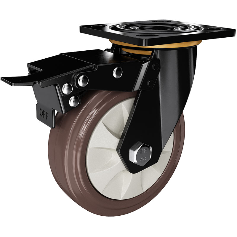 重型07系列5寸平頂萬向帶剎車高彈天然橡膠ER輪 B0701B-125-6552