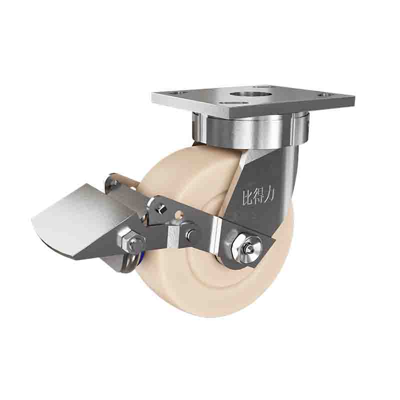 08系列重型抗沖擊MC米白色4寸萬向帶胎面剎車澆注尼龍輪 S0801E-100-6666