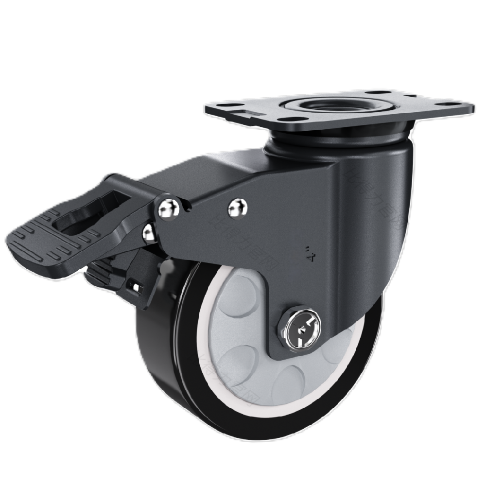 中型03系列豪華款4寸平頂萬向剎車 高強度聚氨酯PU輪 F0301D-100-6231