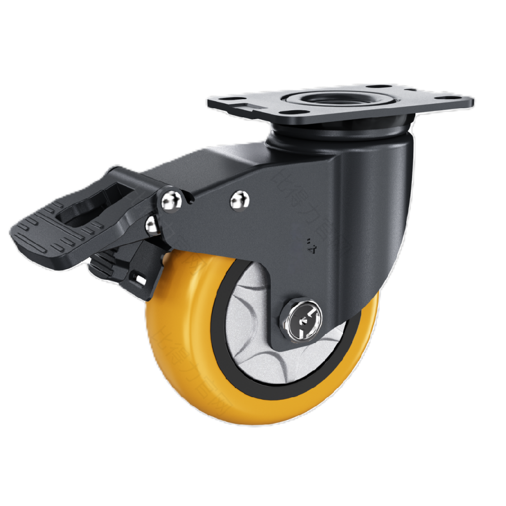 中型03系列豪華款橙色3寸平頂萬向剎車高強(qiáng)度聚氨酯PU輪F0301D-75-6221