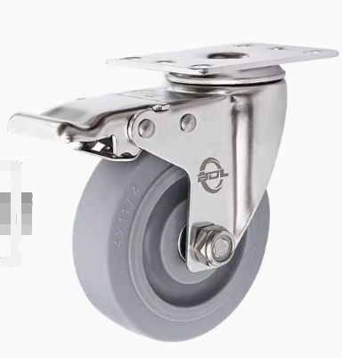 中型03系列3寸不銹鋼灰色TPR橡膠萬向剎車輪 F0301D-75-6442