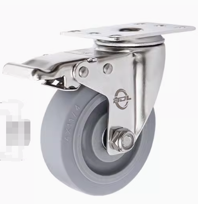 中型03系列4寸不銹鋼灰色TPR橡膠萬向剎車輪 F0301D-100-6442