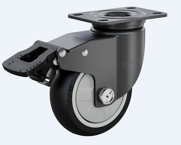 中型03系列3寸單軸圓邊黑色聚氨酯PU 萬向剎車輪 FC-75-Y3311-PSD