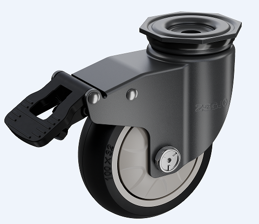 中型03系列2.5寸單軸圓邊黑色聚氨酯PU 頂孔萬向帶雙剎輪 FC-2.5-Y3311-THSD