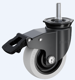 中型03系列2.5寸雙軸方邊奶白色聚丙烯 絲桿萬向剎車輪 FC-63-Y3112-TSD