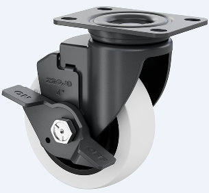 中型03系列4寸雙軸奶白色聚丙烯 萬向邊剎輪 FC-100-Y3112-PSC