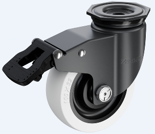 中型03系列5寸雙軸奶白色聚丙烯 頂孔萬(wàn)向雙剎輪 FC-125-Y3112-THSD