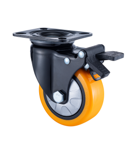 05系列5寸雙軸橙色PU 萬(wàn)向剎車(chē)輪