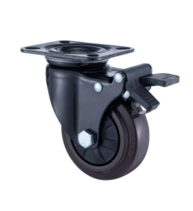 05系列6寸雙軸咖啡色橡膠萬向雙剎輪