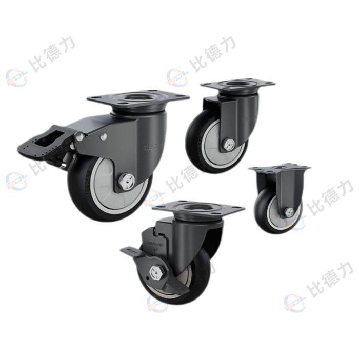 工匠牌 3寸平頂固定/平頂萬向/平頂剎車/平頂邊剎 單軸圓邊黑色聚氨酯TPU