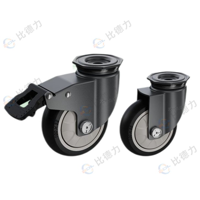 工匠牌 3寸 頂孔萬向/頂孔剎車 單軸圓邊黑色聚氨酯TPU