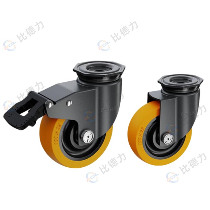 工匠牌 3寸 頂孔萬向/頂孔剎車 雙軸方邊橙色聚氨酯TPU