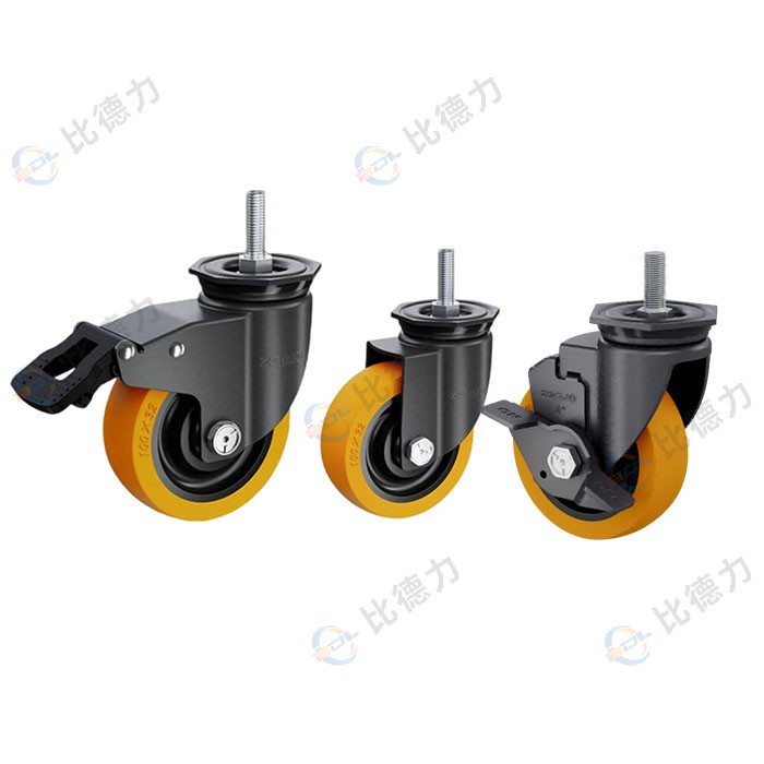 工匠牌 4寸 絲桿萬(wàn)向/絲桿剎車/絲桿邊剎 雙軸方邊橙色聚氨酯TPU