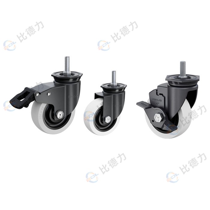 工匠牌 3寸 絲桿萬(wàn)向/絲桿剎車/絲桿邊剎 雙軸方邊黑芯灰白色聚丙烯PP