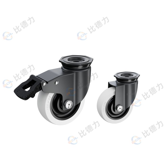 工匠牌 4寸 頂孔萬向/頂孔剎車 雙軸方邊黑芯灰白色聚丙烯PP