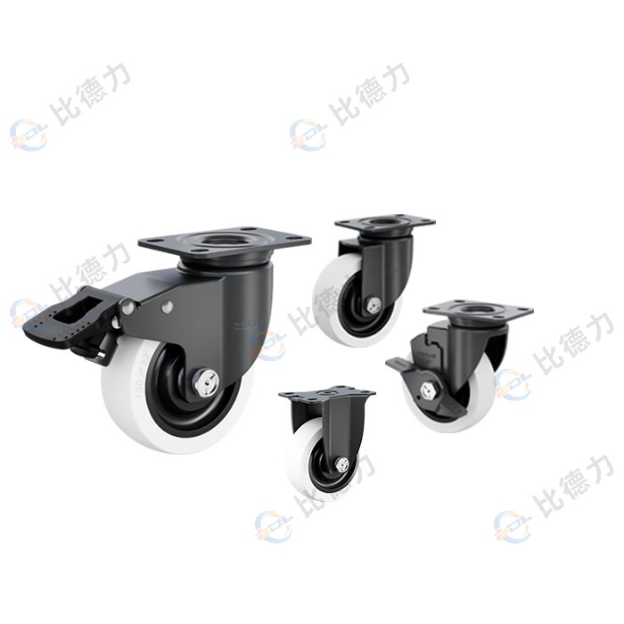 工匠牌 5寸平頂固定/平頂萬向/平頂剎車/平頂邊剎 雙軸方邊黑芯灰白色聚丙烯PP