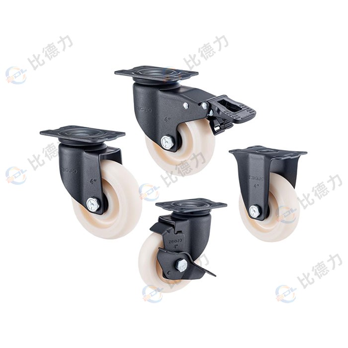 工匠牌 3寸平頂固定/平頂萬向/平頂剎車/平頂邊剎 雙軸圓邊奶白色聚丙烯PP