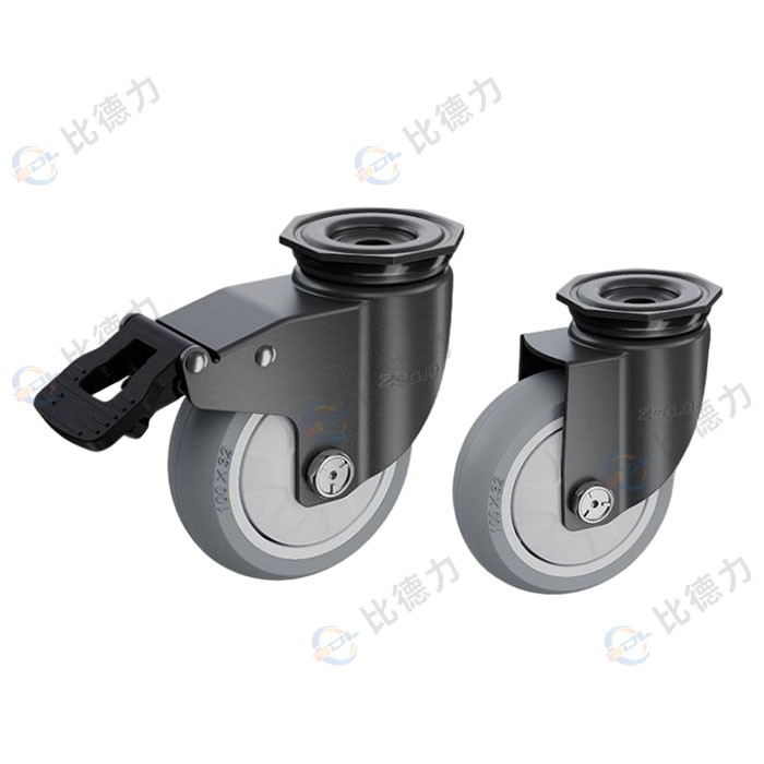 工匠牌 2.5寸 頂孔萬向/頂孔剎車 單軸方邊灰色TPR