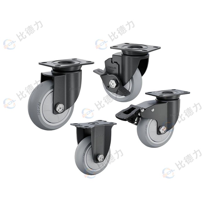 工匠牌 4寸平頂固定/平頂萬向/平頂剎車/平頂邊剎 單軸方邊灰色TPR