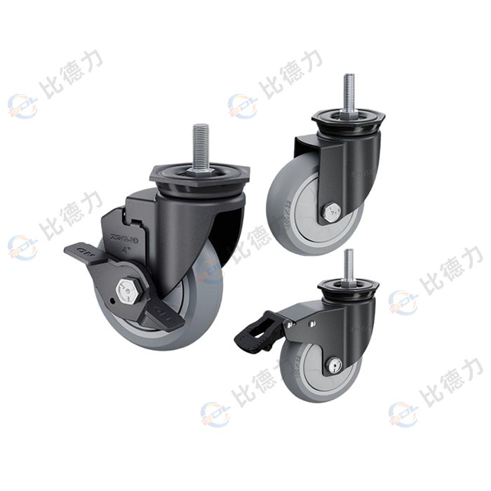 工匠牌 4寸 絲桿萬(wàn)向/絲桿剎車/絲桿邊剎 單軸方邊灰色TPR