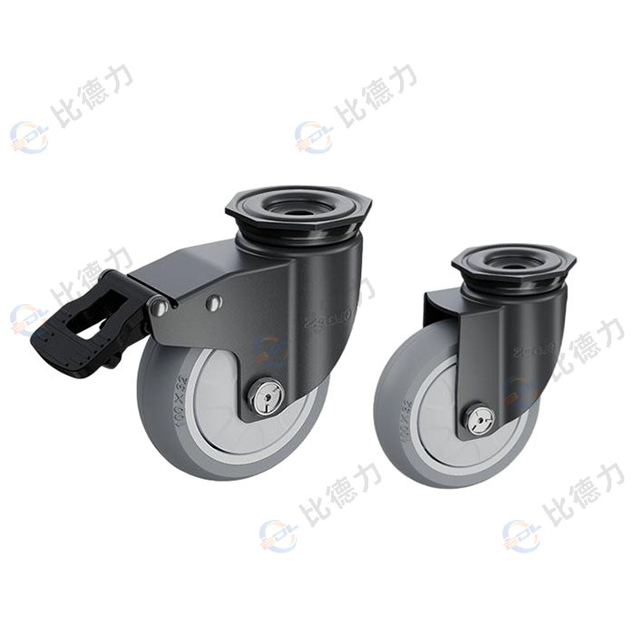 工匠牌 3寸 頂孔萬向/頂孔剎車 單軸圓邊灰色TPR