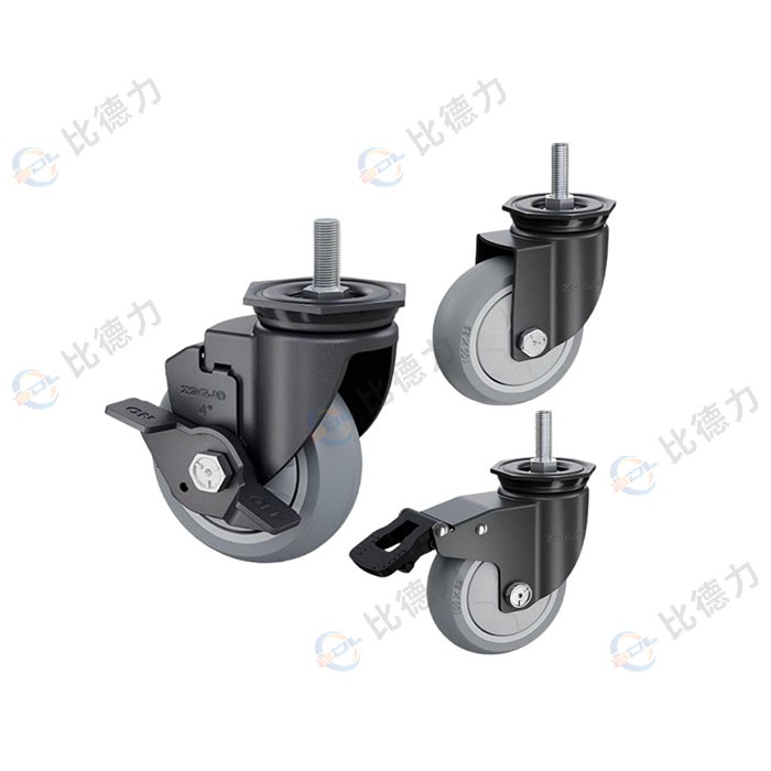 工匠牌 5寸 絲桿萬(wàn)向/絲桿剎車/絲桿邊剎 單軸圓邊灰色TPR