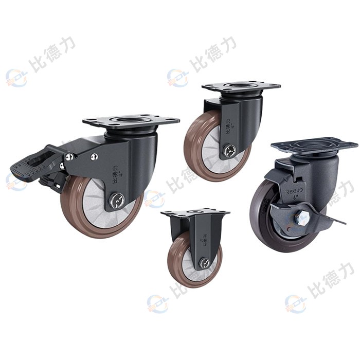 工匠牌 3寸平頂固定/平頂萬(wàn)向/平頂剎車/平頂邊剎 咖啡色單軸天然橡膠輪