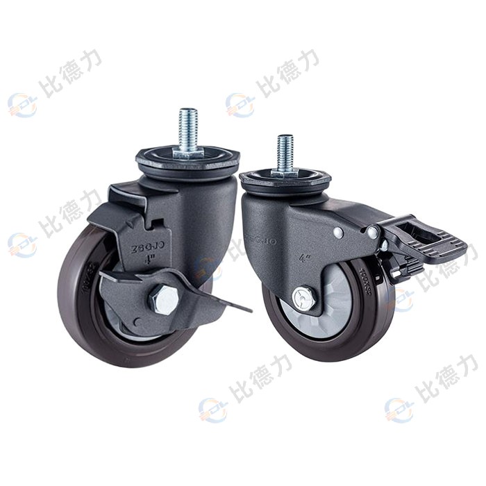 工匠牌 3寸 絲桿萬(wàn)向/絲桿剎車/絲桿邊剎 咖啡色單軸天然橡膠輪