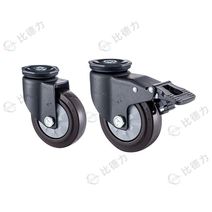 工匠牌 5寸 頂孔萬(wàn)向/頂孔剎車(chē) 咖啡色單軸天然橡膠輪