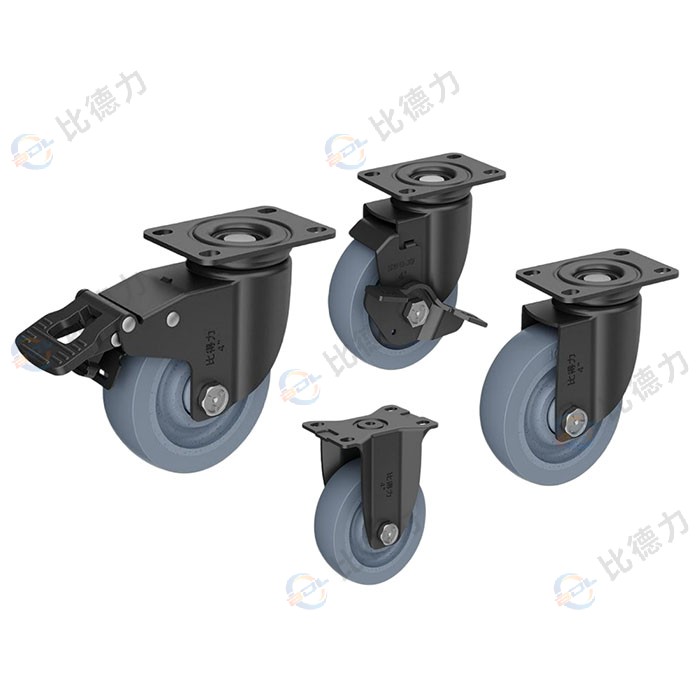 工匠牌 4寸平頂固定/平頂萬(wàn)向/平頂剎車(chē)/平頂邊剎 雙軸方邊灰色TPR