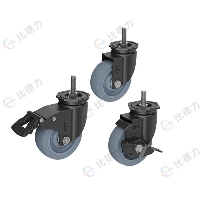 工匠牌 5寸 絲桿萬向/絲桿剎車/絲桿邊剎 雙軸方邊灰色TPR