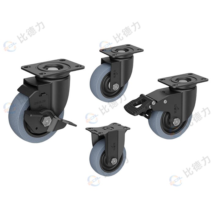 工匠牌 3寸平頂固定/平頂萬向/平頂剎車/平頂邊剎 雙軸方邊灰色TPR導(dǎo)電輪