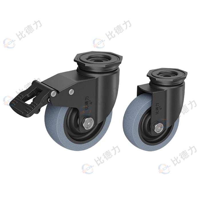 工匠牌 4寸 頂孔萬向/頂孔剎車 雙軸方邊灰色TPR導(dǎo)電輪