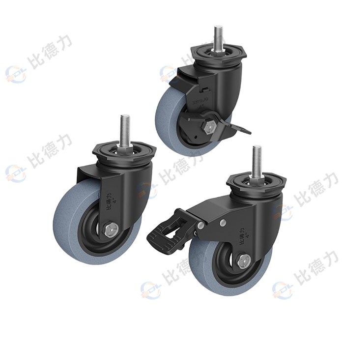 工匠牌 5寸 絲桿萬向/絲桿剎車/絲桿邊剎 雙軸方邊灰色TPR導(dǎo)電輪